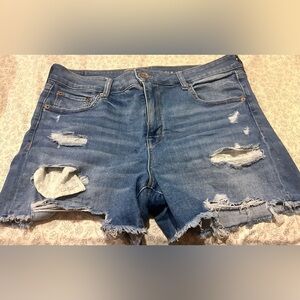 American Eagle Outfitters Distressed Ripped Jean Shorts - Blue